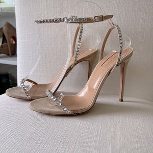 Aquazurra 105mm beige suede rhinestone pumps - STUNNING